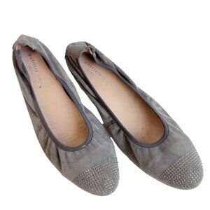 Patricia Green Gray Suede Ballet Flats Rhinestone Toe Size 9
